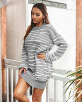 Robe mini-pull à manches lanternes et imprimé zèbre